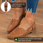 Orthopedic Leather Woven Slip-On Flats - Basketweave Cutout Detail