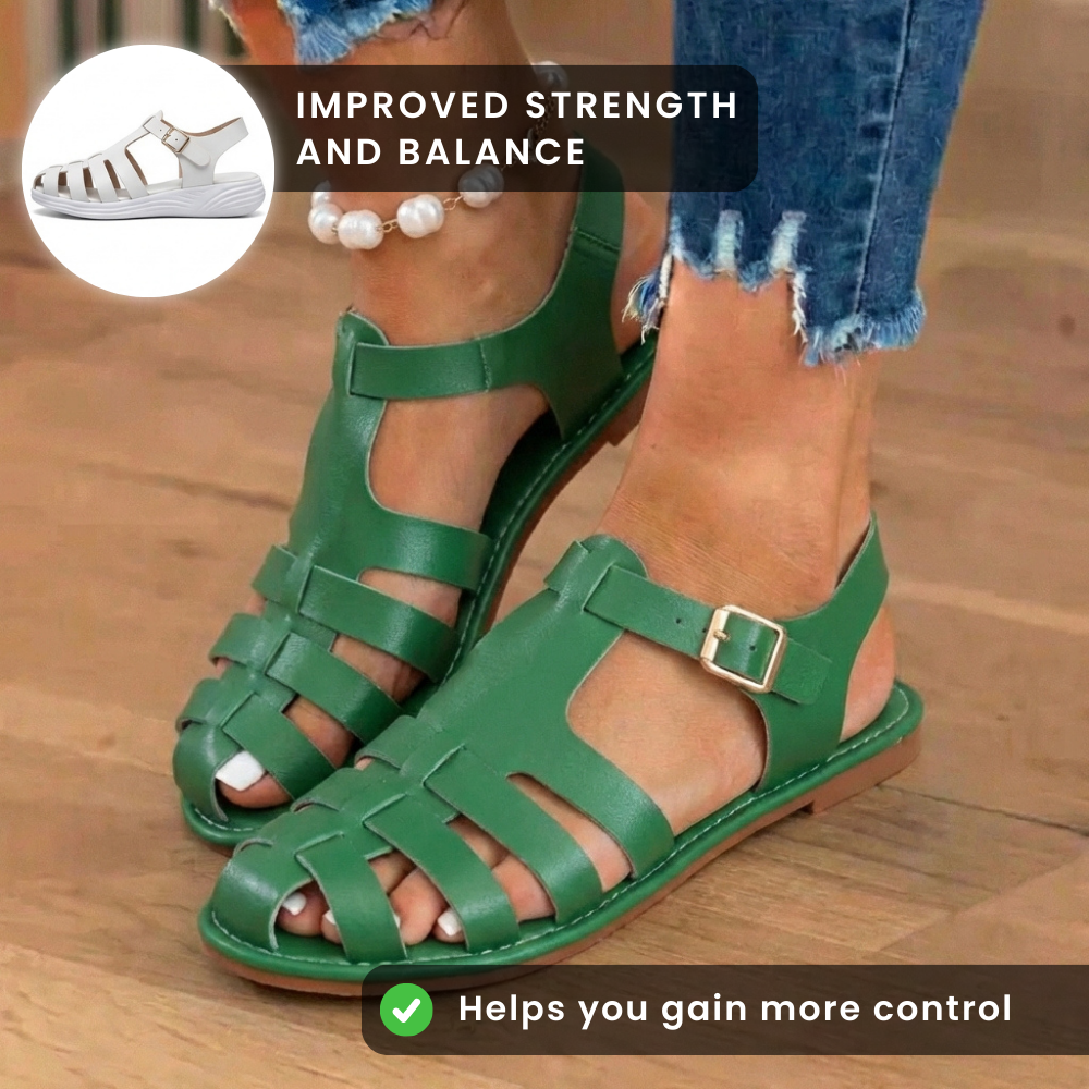 Orthopedic Leather Fisherman Sandals - Multi-Strap Buckle Closure