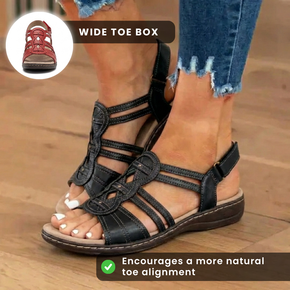 Orthopedic Leather Gladiator Slide Sandals - Celtic Knot & Studded Design