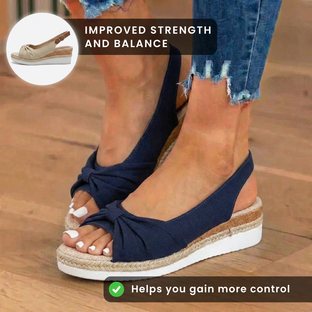 Orthopedic Knot-Front Espadrille Wedge Sandals - Ankle Buckle Strap