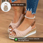 Orthopedic Knot-Front Espadrille Wedge Sandals - Ankle Buckle Strap