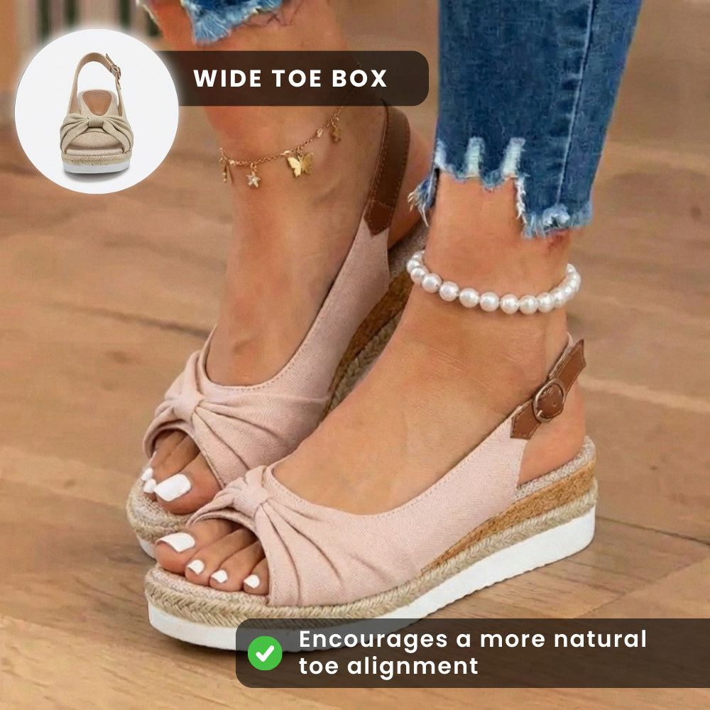 Orthopedic Knot-Front Espadrille Wedge Sandals - Ankle Buckle Strap