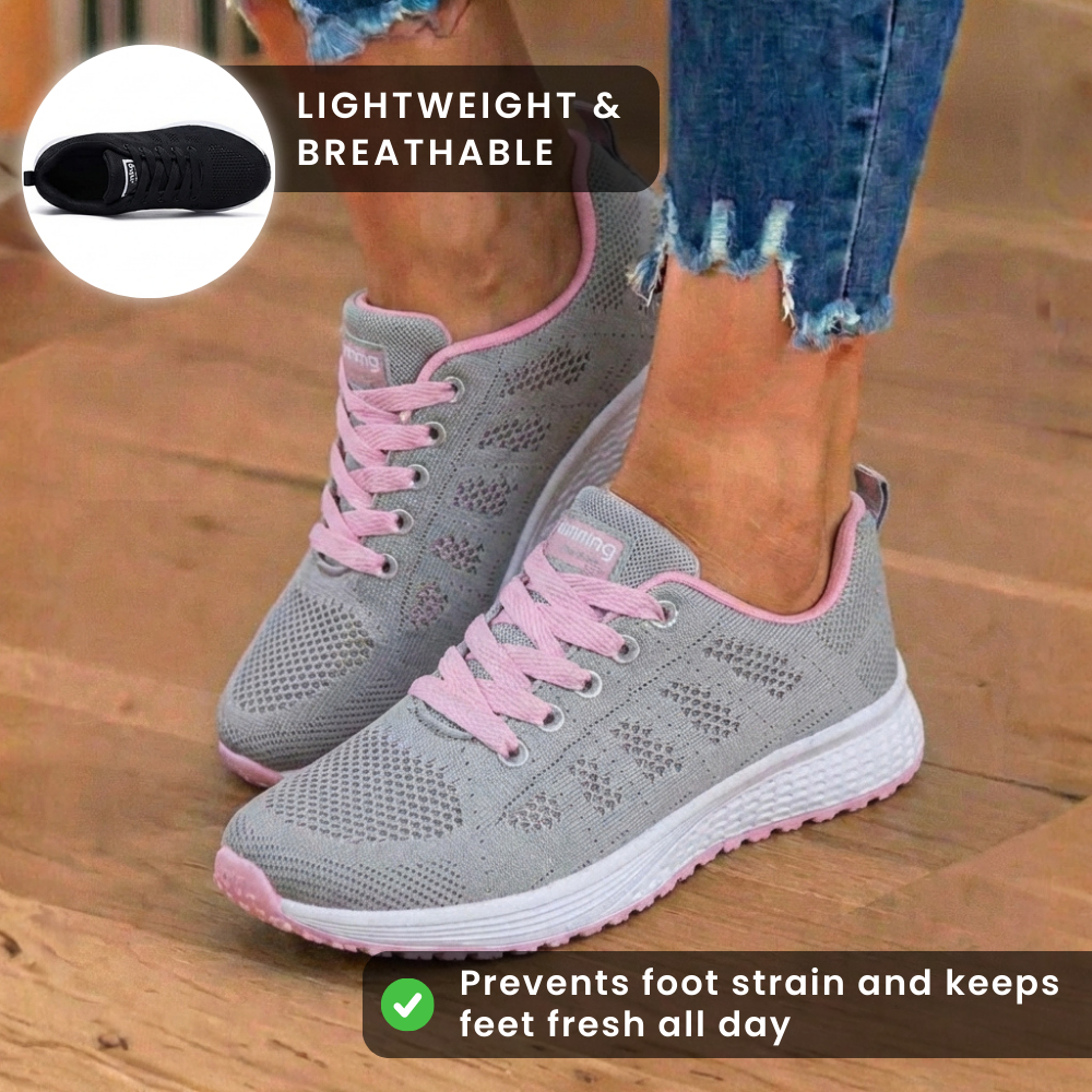 Orthopedic Mesh Running Sneakers - Breathable Knit Pattern & Contrast Trim