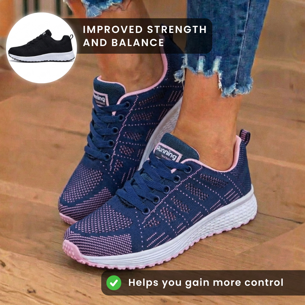 Orthopedic Mesh Running Sneakers - Breathable Knit Pattern & Contrast Trim
