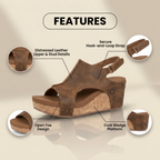 Orthopedic Leather Studded Platform Wedges - Cork & Cutout Design