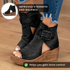 Orthopedic Leather Platform Sandals - Double Buckle Ankle Strap