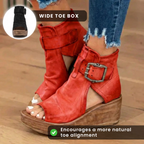 Orthopedic Leather Platform Sandals - Double Buckle Ankle Strap