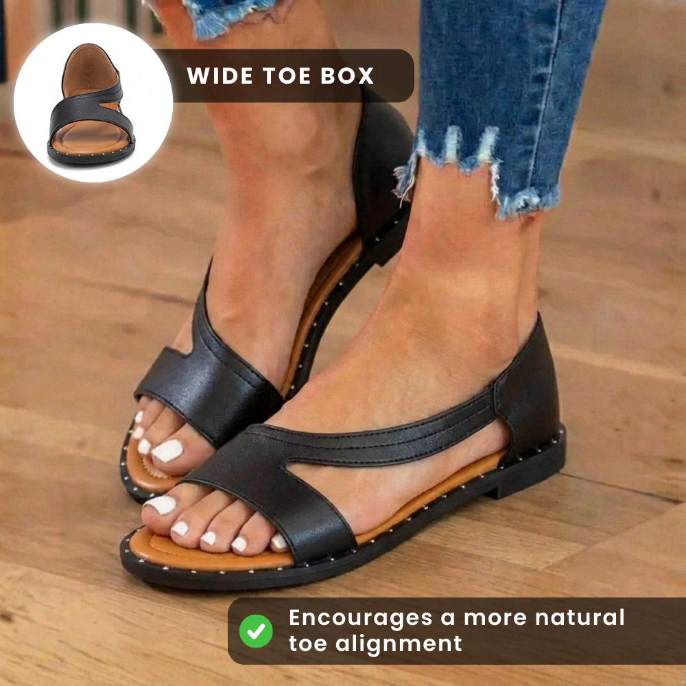 rthopedic Leather Studded Slide Sandals - Asymmetric Strap