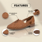 Orthopedic Leather Woven Slip-On Flats - Basketweave Cutout Detail