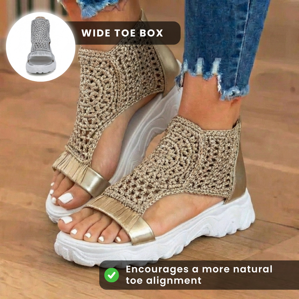 Orthopedic Platform Sport Sandals - Metallic Ankle Wrap & Chunky Sole