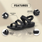 Orthopedic Leather Multi-Strap Sandals - Triple Buckle Closure