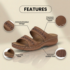 Orthopedic Leather Braided Slide Sandals - Triple Strap Woven Detail