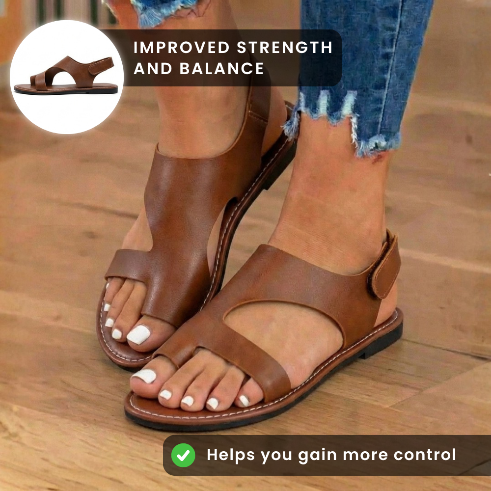Orthopedic Leather Cutout Slide Sandals - Asymmetric Open Toe Design