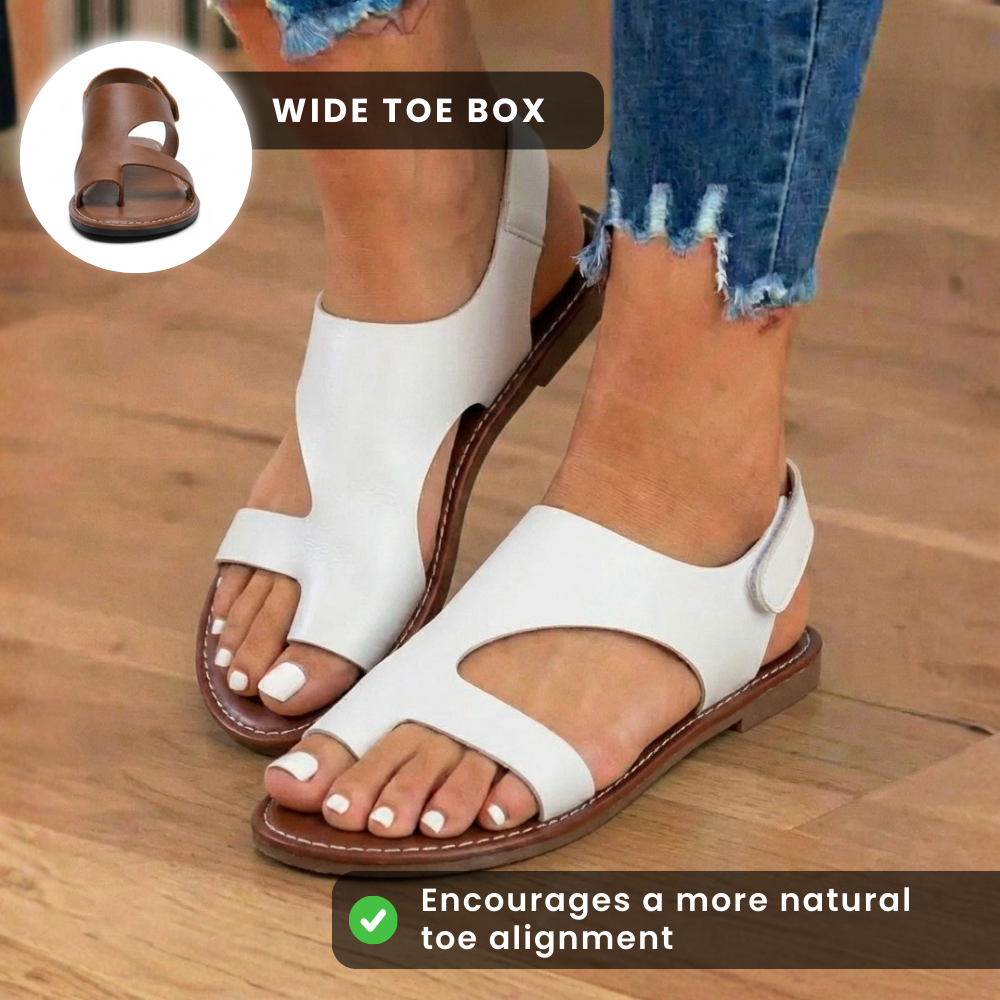 Orthopedic Leather Cutout Slide Sandals - Asymmetric Open Toe Design