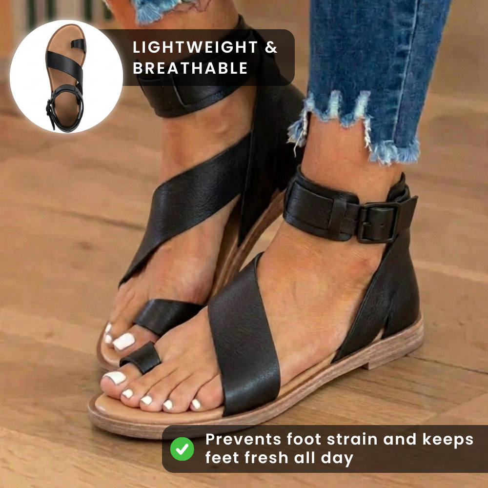 Orthopedic Suede Ankle-Wrap Gladiator Sandals - Wide Buckle Strap