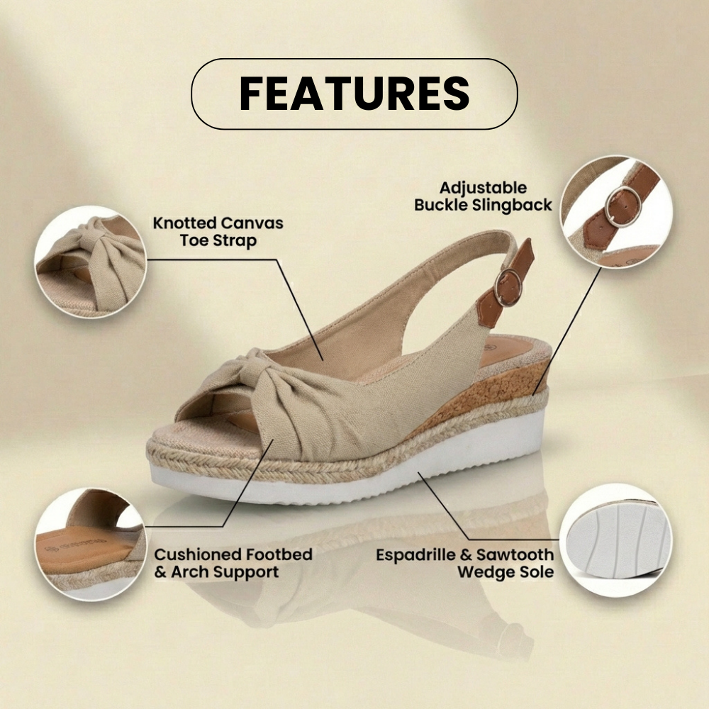 Orthopedic Knot-Front Espadrille Wedge Sandals - Ankle Buckle Strap