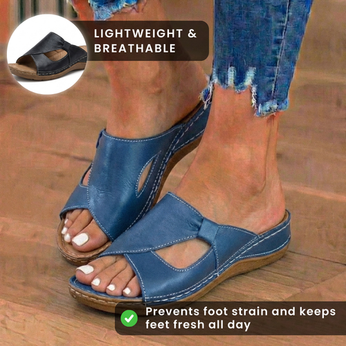 Orthopedic Leather Crossover Slide Sandals - Contrast Stitching Detail