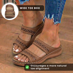 Orthopedic Leather Braided Slide Sandals - Triple Strap Woven Detail