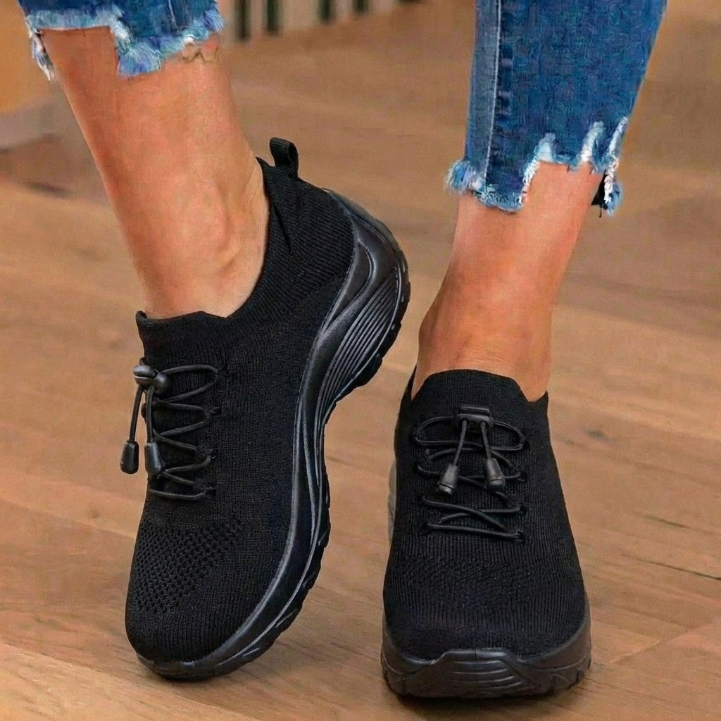 Orthopedic Knit High-Top Sneakers - Quick-Lace System & Rocker Sole