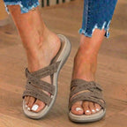 Orthopedic Suede Slide Sandals - Perforated Cutout & Velcro Closure