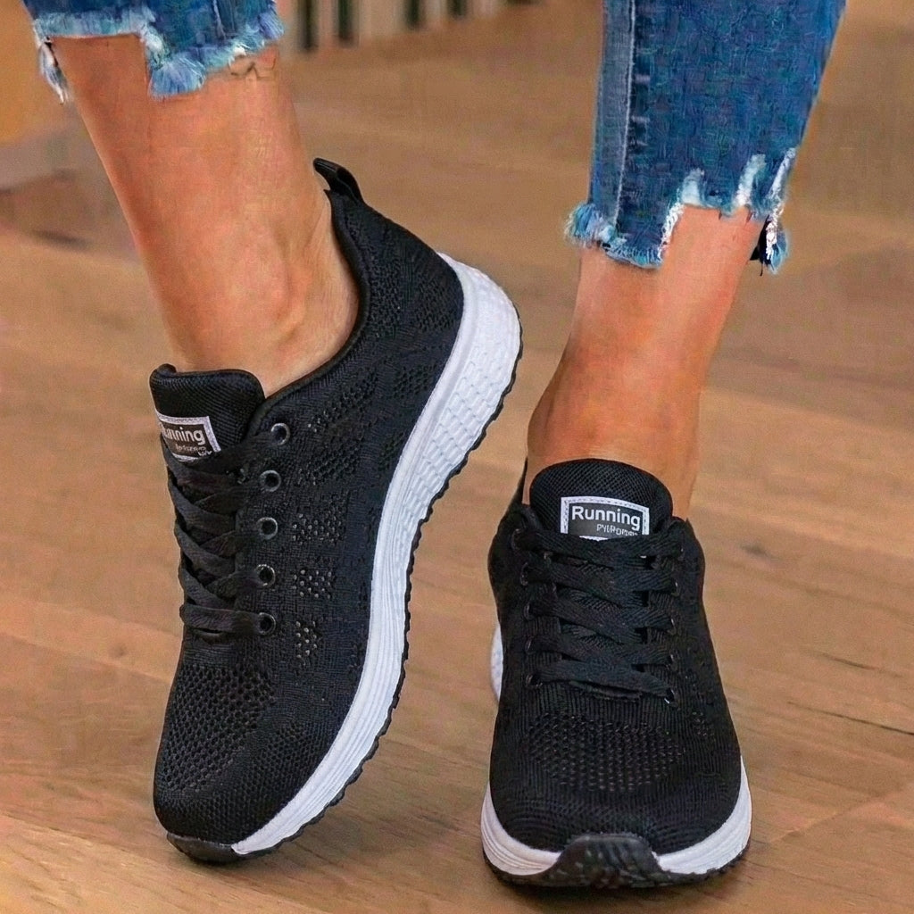 Orthopedic Mesh Running Sneakers - Breathable Knit Pattern & Contrast Trim