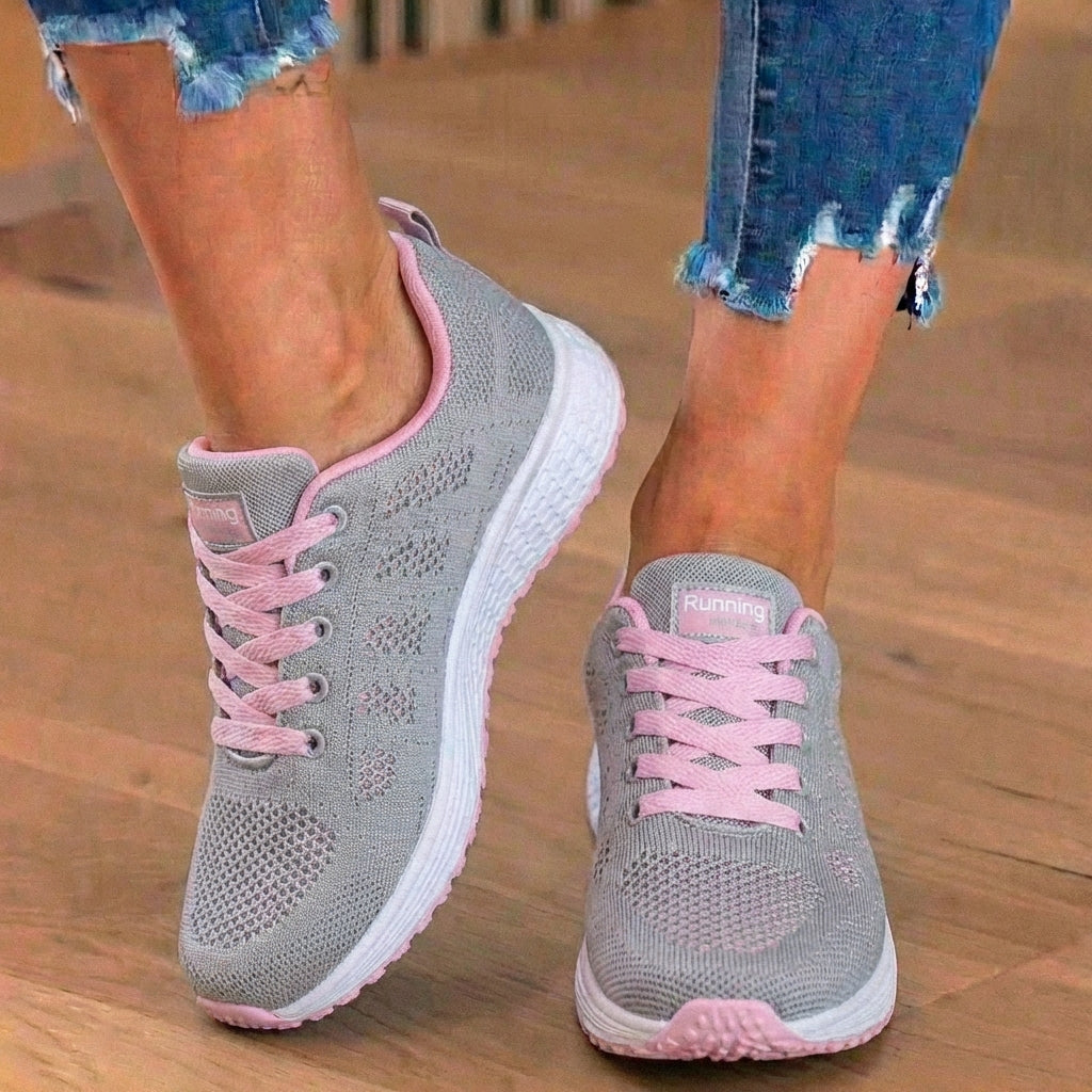 Orthopedic Mesh Running Sneakers - Breathable Knit Pattern & Contrast Trim