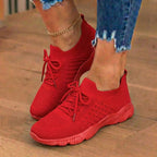 Orthopedic Knit High-Top Sneakers - Lace-Up Closure & Sock-Fit Collar