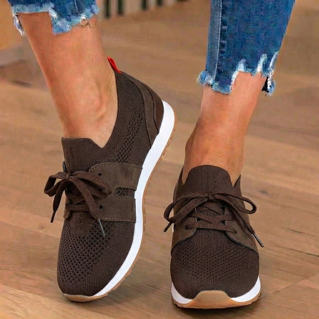 Orthopedic Mesh Athletic Sneakers - Breathable Knit Upper & Suede Panel Accents
