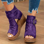 Orthopedic Leather Platform Sandals - Double Buckle Ankle Strap