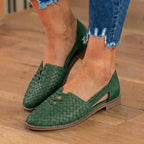 Orthopedic Leather Woven Slip-On Flats - Basketweave Cutout Detail
