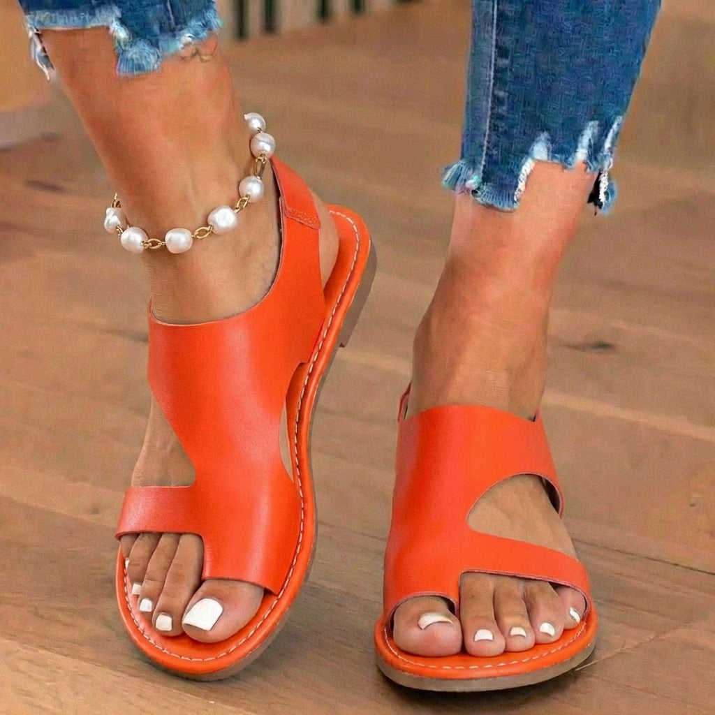 Orthopedic Leather Cutout Slide Sandals - Asymmetric Open Toe Design