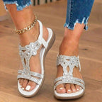 Orthopedic Embellished Wedge Sandals - Rhinestone Floral & Elastic Slingback