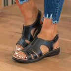 Orthopedic Leather Wave Cutout Sandals - Curved Contour Design