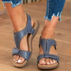 Orthopedic Leather Ankle-Strap Sandals - Contoured T-Bar Cork Footbed