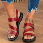 Orthopedic Leather Multi-Strap Sandals - Triple Buckle Closure